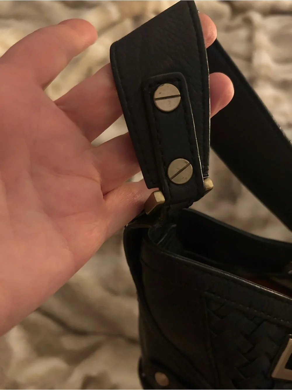 Cole Haan Black Woven Leather Large Hobo with Gold Accents